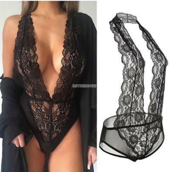 Nwt Black Lace Backless Halter Lingerie Small - Picture 3 of 3